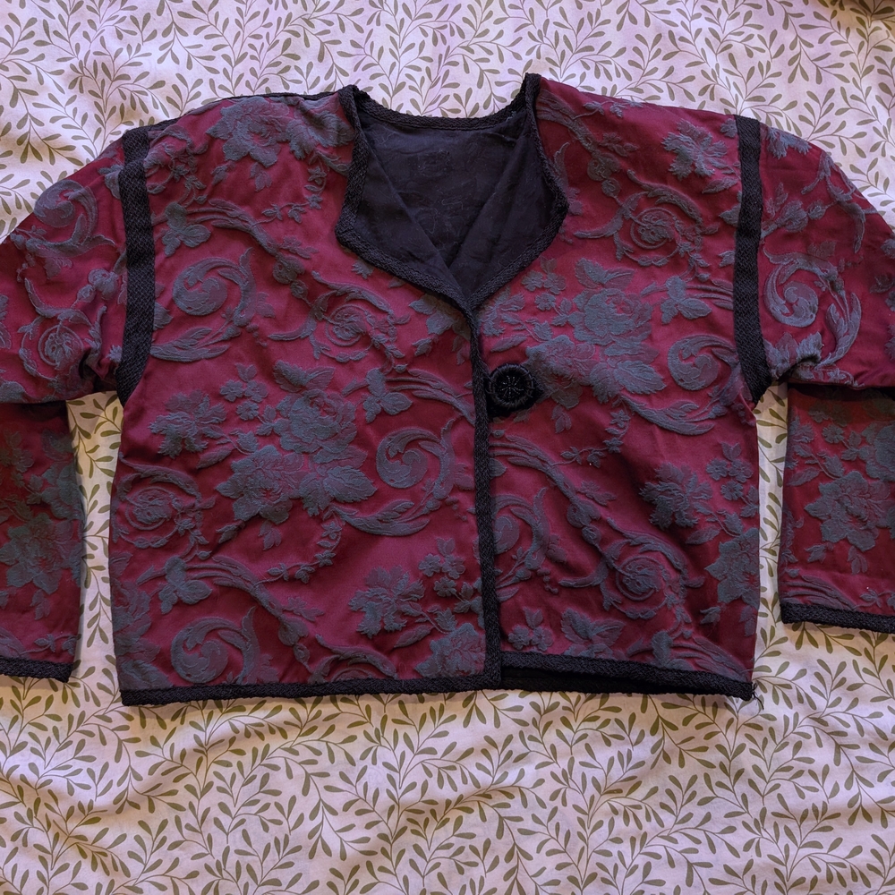 Elegant Bordeaux And Teal Jacquard Jacket